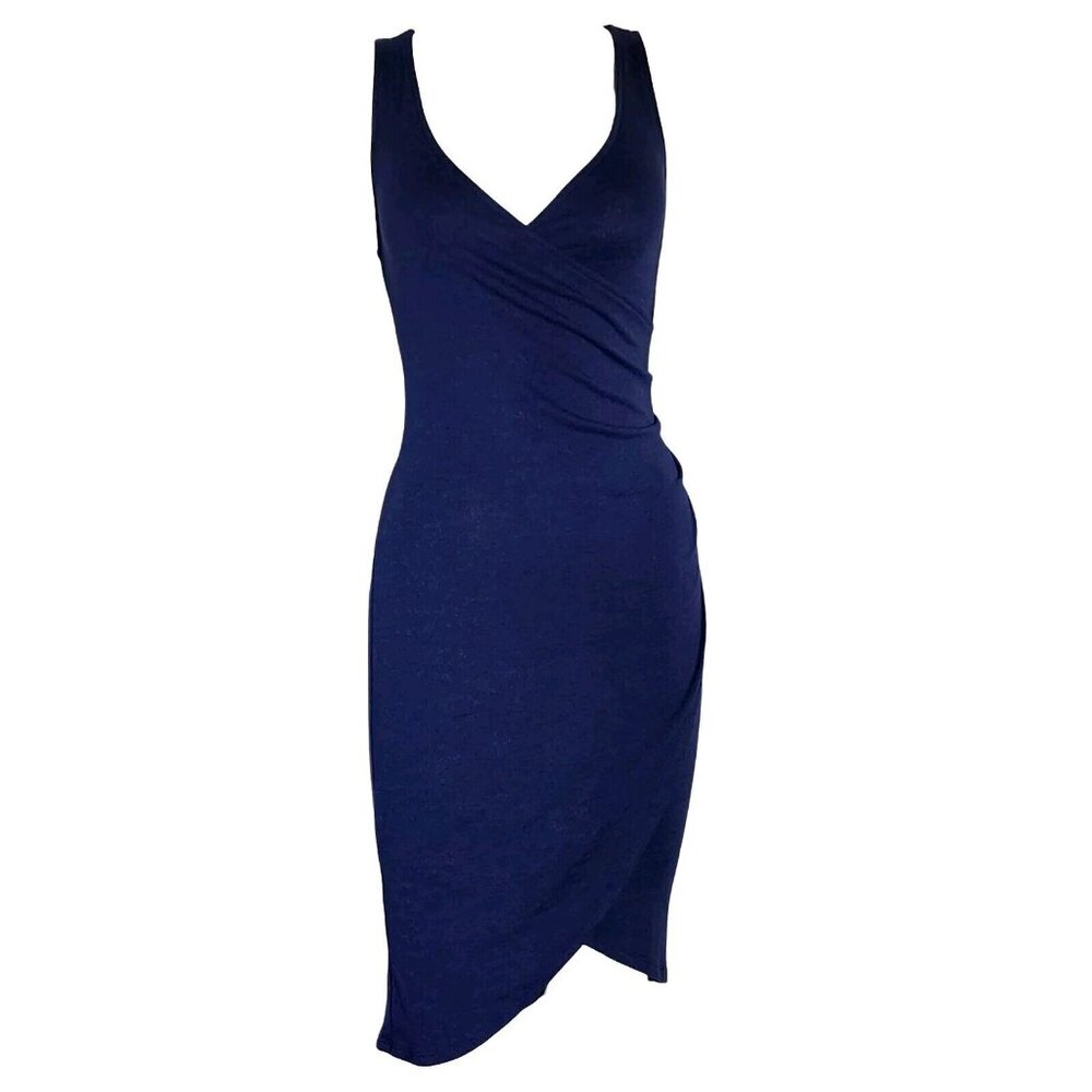 LEITH Solid All‎ Dark Blue Sleeveless Pullover Ruched Dress Womens Size XXS